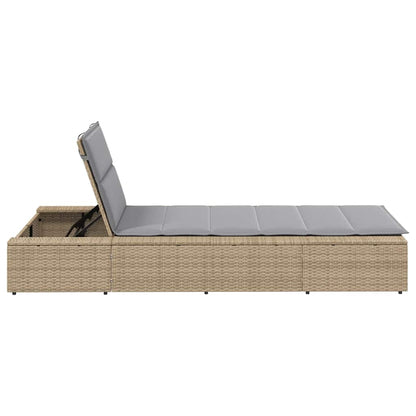 Lettino Prendisole con Cuscino Galleggiante Beige in Polyrattan - homemem39