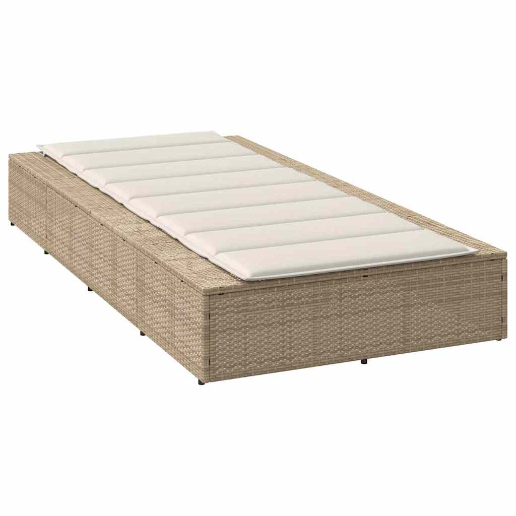 Lettino Prendisole con Cuscino Galleggiante Beige in Polyrattan