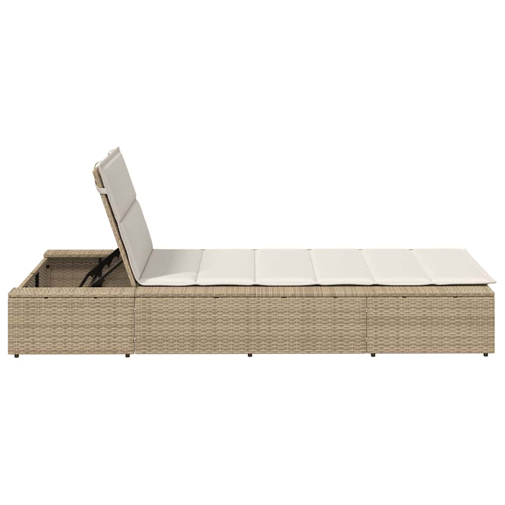 Lettino Prendisole con Cuscino Galleggiante Beige in Polyrattan