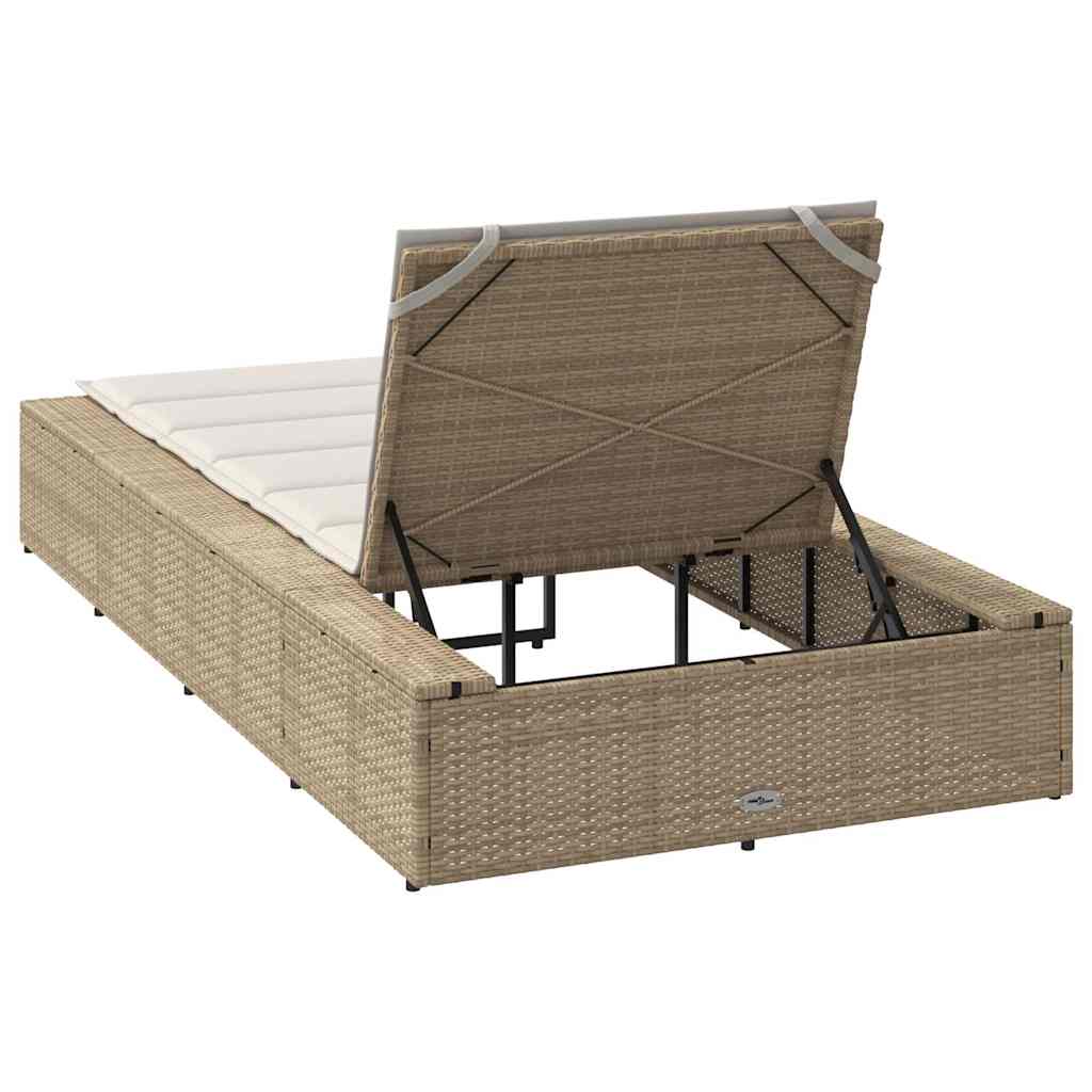 Lettino Prendisole con Cuscino Galleggiante Beige in Polyrattan