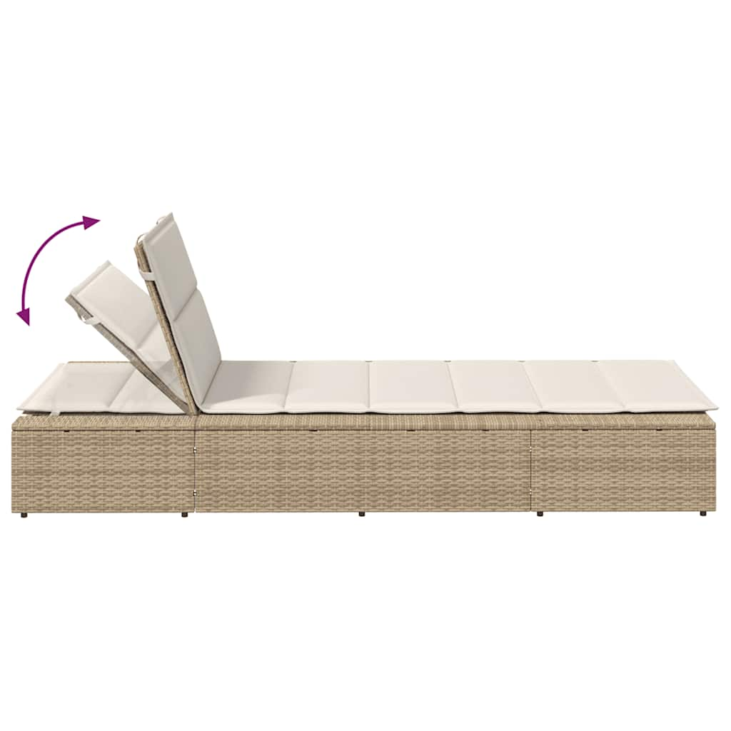 Lettino Prendisole con Cuscino Galleggiante Beige in Polyrattan - homemem39