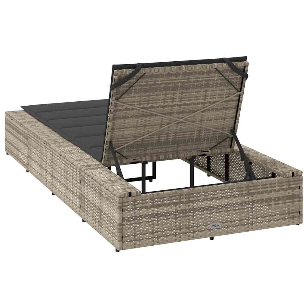 Lettino con Cuscino Galleggiante Grigio Chiaro in Polyrattan - homemem39