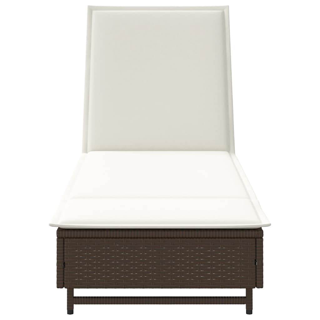 Lettino Prendisole con Ruote e Cuscino in Polyrattan Marrone - homemem39