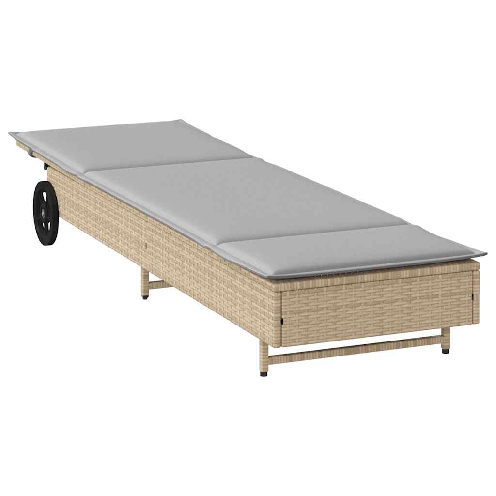 Lettino Prendisole con Ruote e Cuscino in Polyrattan Grigio - homemem39