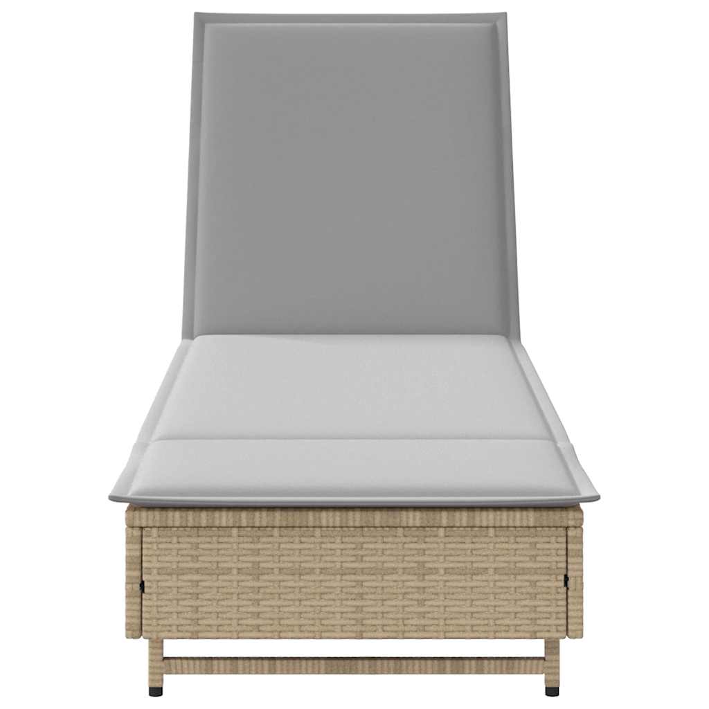 Lettino Prendisole con Ruote e Cuscino in Polyrattan Beige