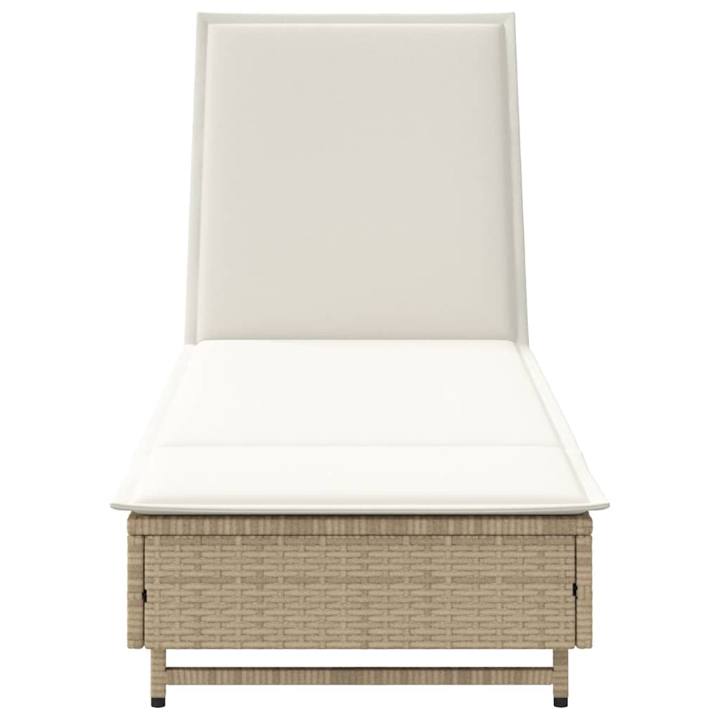 Lettino Prendisole con Ruote e Cuscino in Polyrattan Beige - homemem39