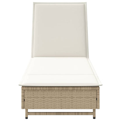 Lettino Prendisole con Ruote e Cuscino in Polyrattan Beige - homemem39