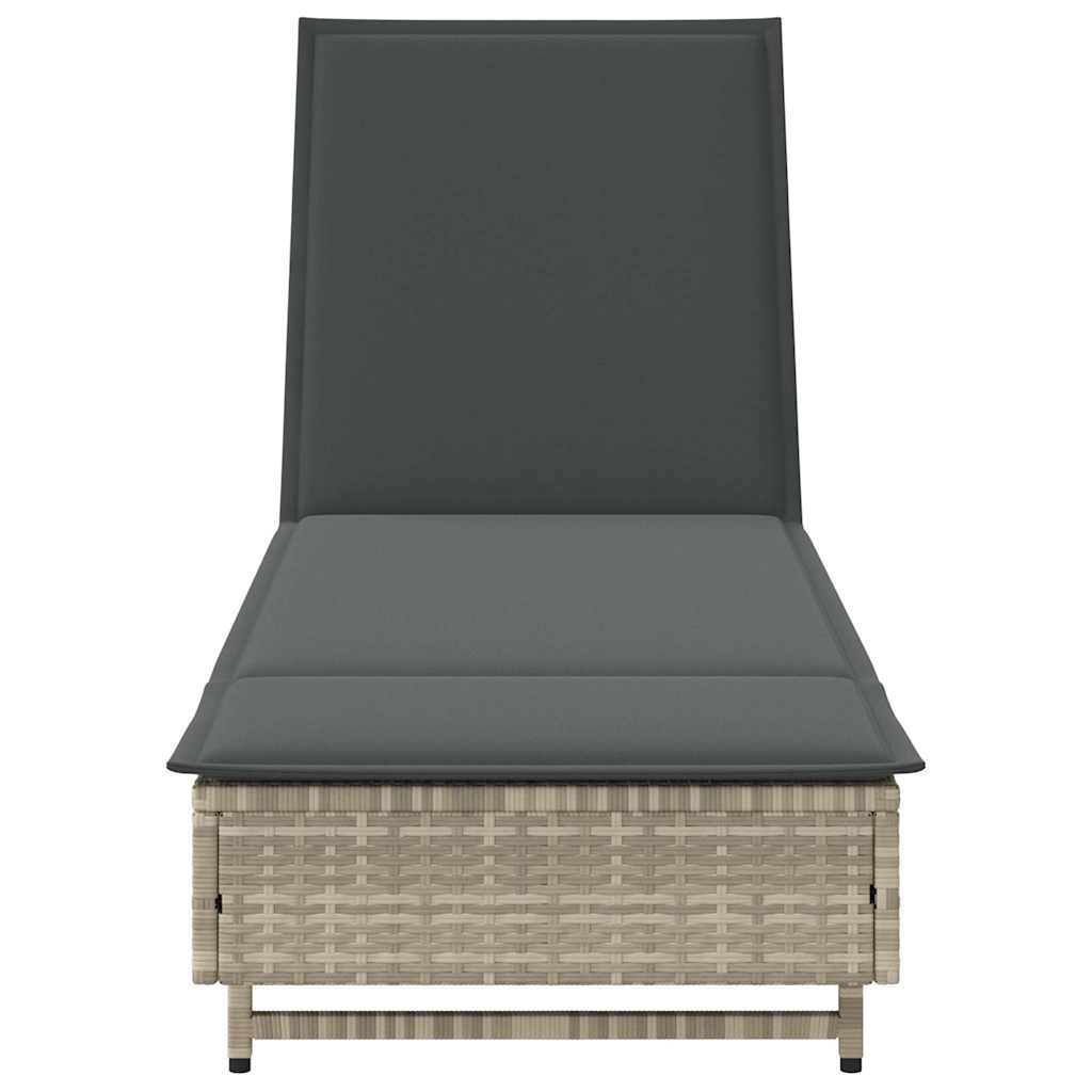 Lettino Prendisole con Ruote e Cuscino Polyrattan Grigio Chiaro - homemem39