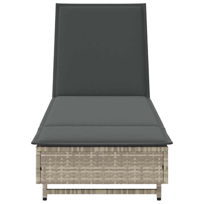 Lettino Prendisole con Ruote e Cuscino Polyrattan Grigio Chiaro - homemem39