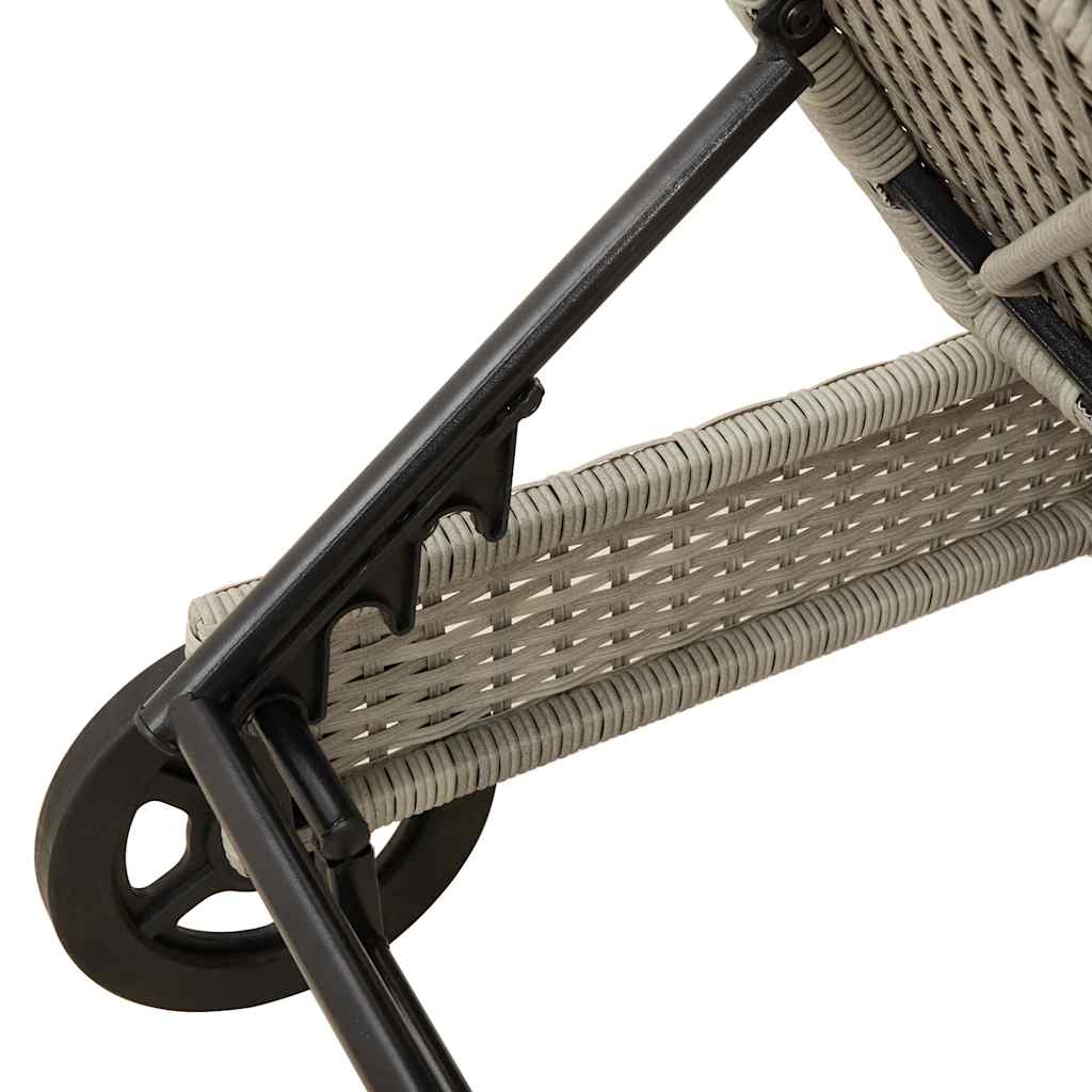 Lettino Prendisole con Ruote e Cuscino Polyrattan Grigio Chiaro - homemem39