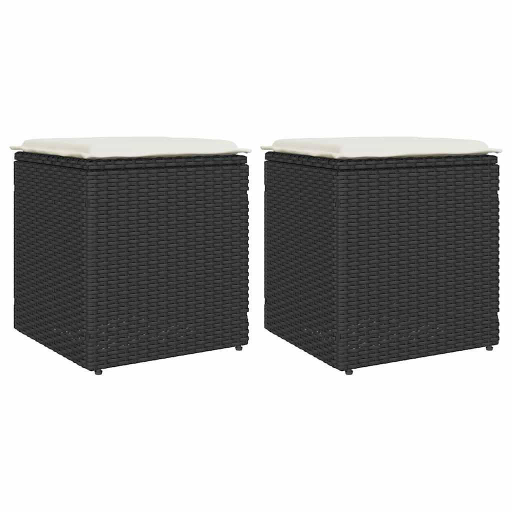 Sgabelli Giardino con Cuscini 2 pz Nero 40x40x43 cm Polyrattan