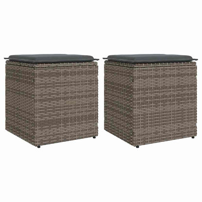 Sgabelli Giardino con Cuscini 2 pz Grigio 40x40x43cm Polyrattan