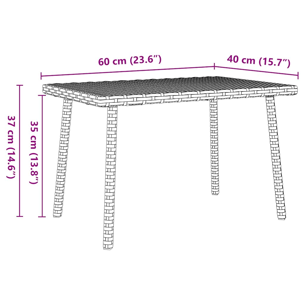 Tavolino da Giardino Rettangolare Nero 60x40x37 cm Polyrattan