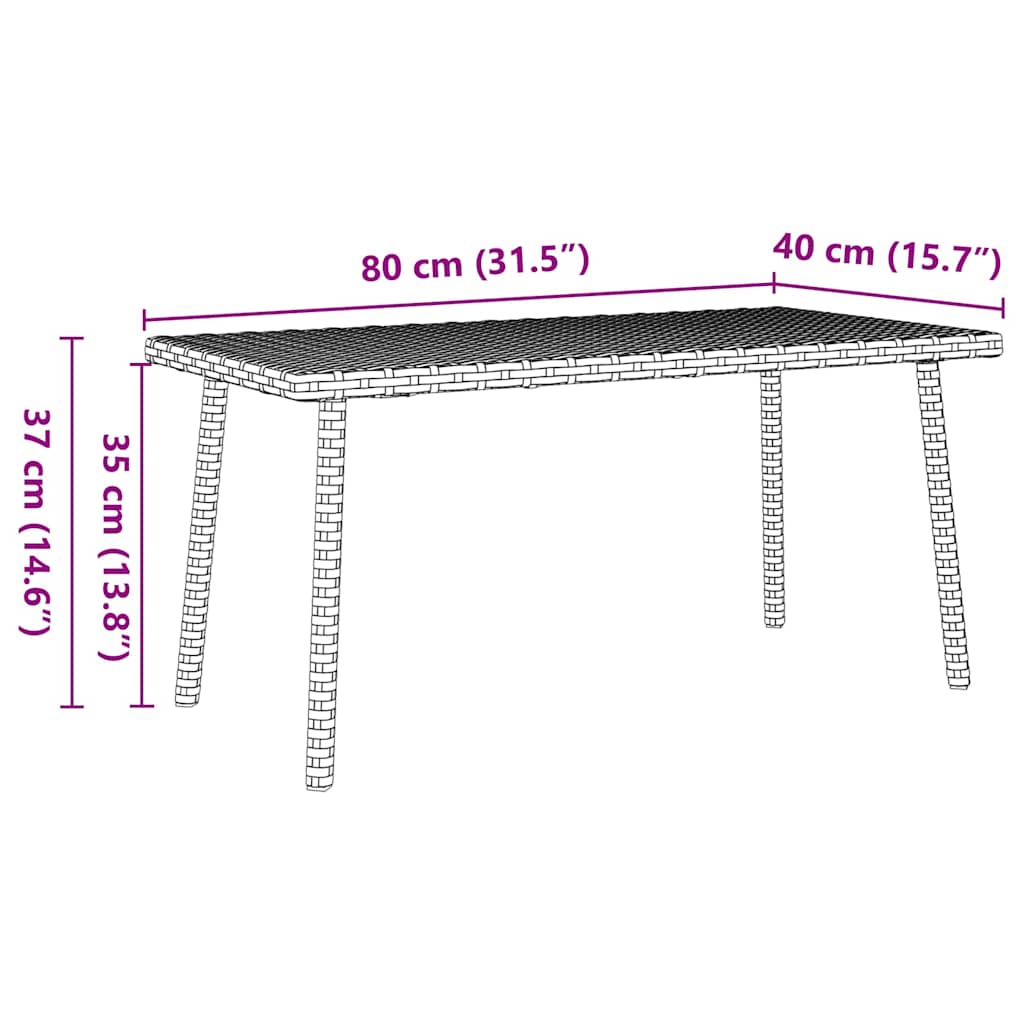 Tavolino Giardino Rettangolare Marrone 80x40x37 cm Polyrattan - homemem39