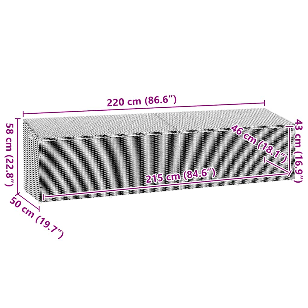 Baule da Giardino Marrone 220x50x58 cm in Polyrattan