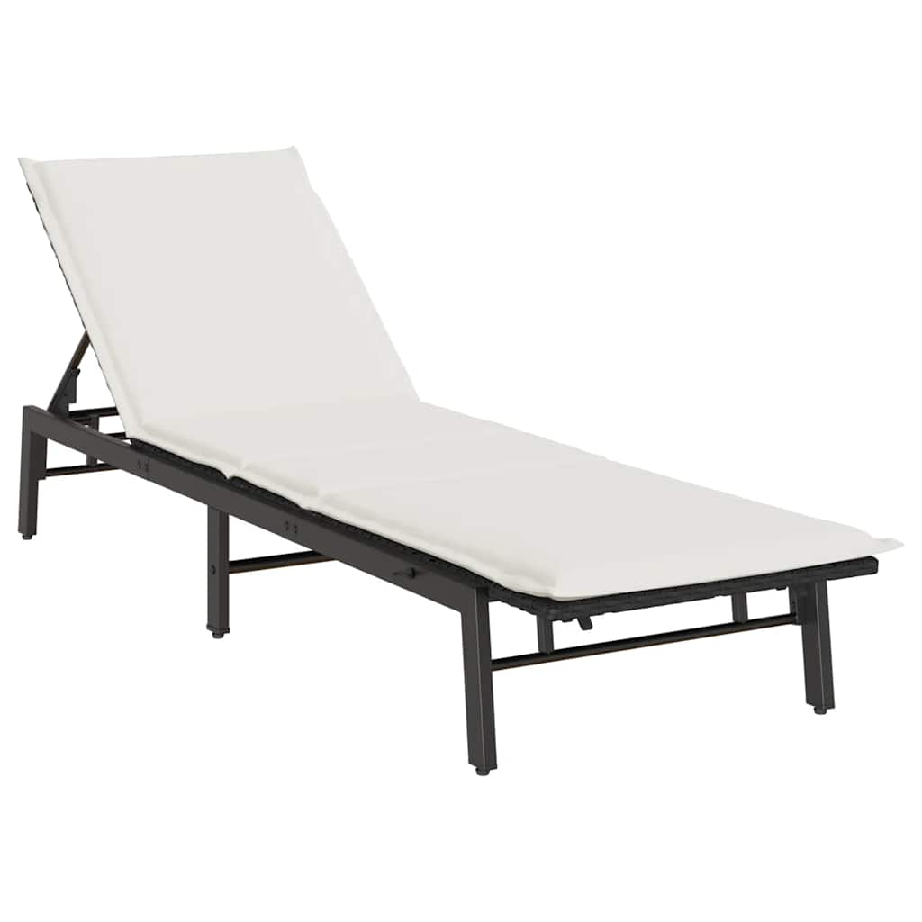 Lettino Prendisole con Cuscino Nero in Polyrattan - homemem39