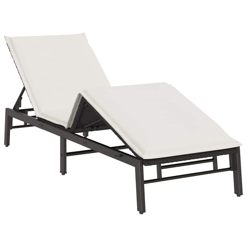 Lettino Prendisole con Cuscino Nero in Polyrattan - homemem39