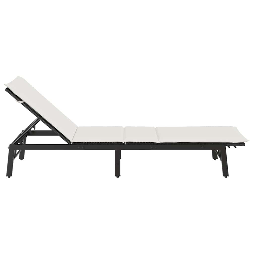 Lettino Prendisole con Cuscino Nero in Polyrattan - homemem39