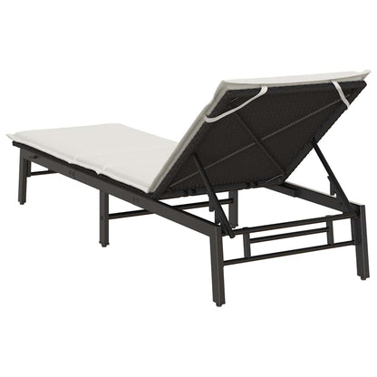 Lettino Prendisole con Cuscino Nero in Polyrattan - homemem39