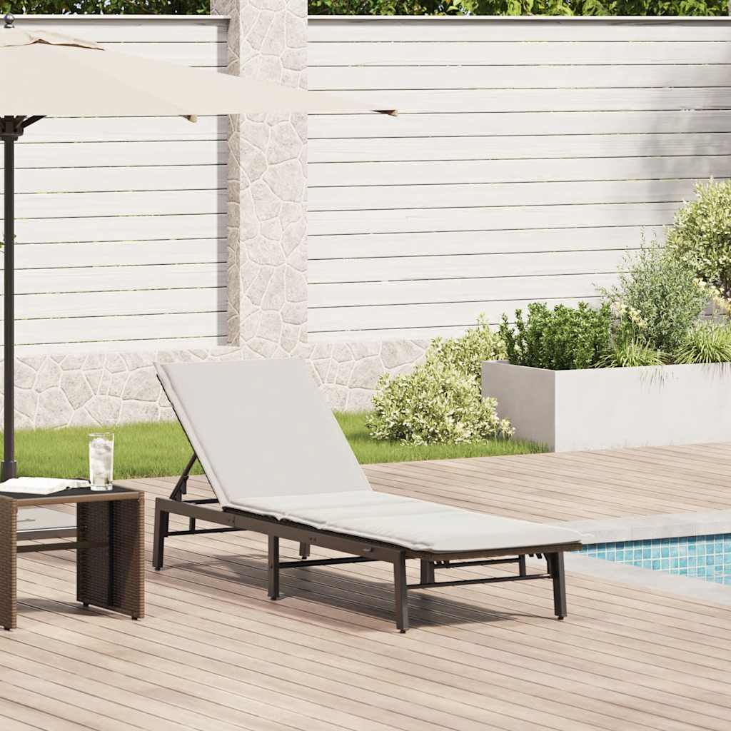 Lettino Prendisole con Cuscino Marrone in Polyrattan