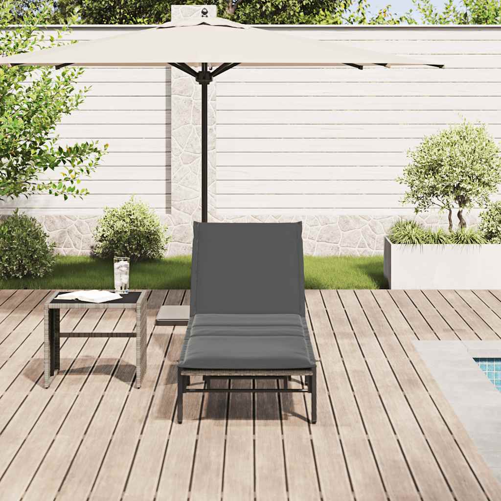 Lettino Prendisole con Cuscino Grigio Chiaro in Polyrattan - homemem39