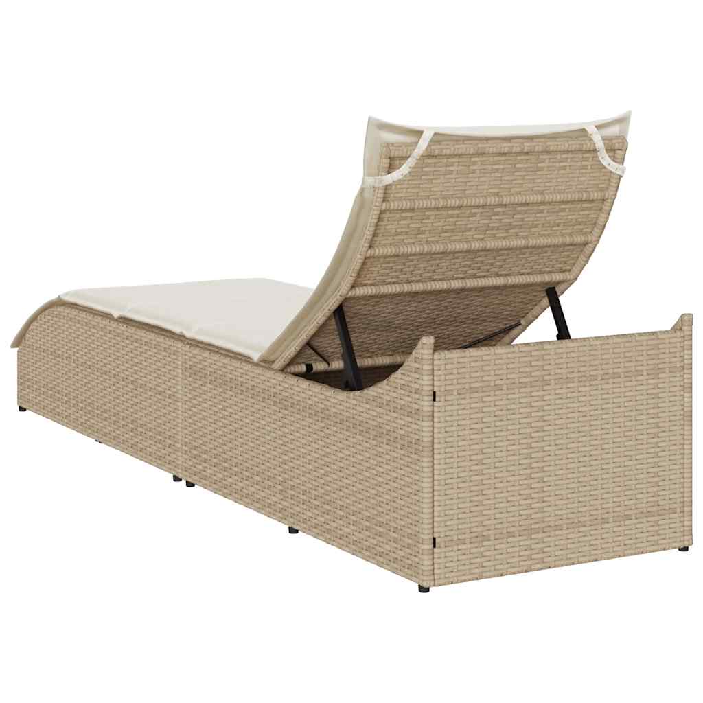 Lettino Prendisole Pieghevole con Cuscino e Portaoggetti Beige - homemem39