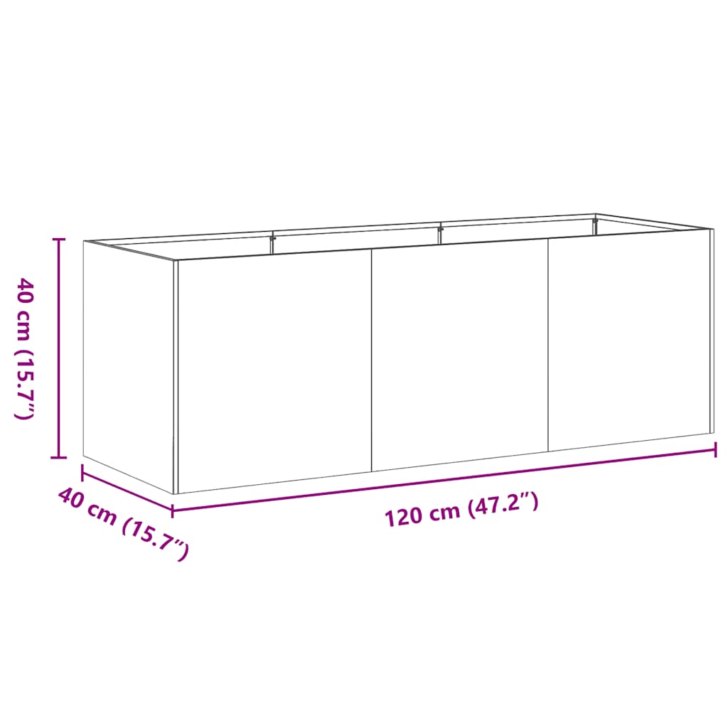 Fioriera Verde Oliva 120x40x40 cm in Acciaio Laminato a Freddo - homemem39