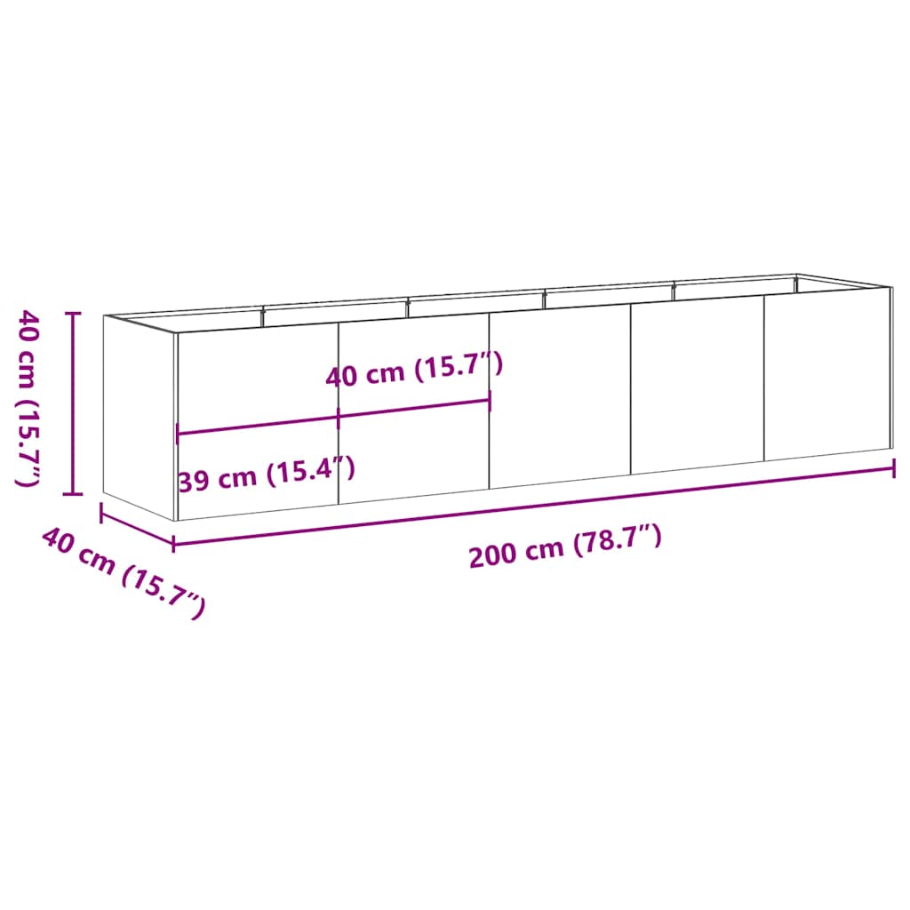 Fioriera Verde Oliva 200x40x40 cm in Acciaio Laminato a Freddo - homemem39