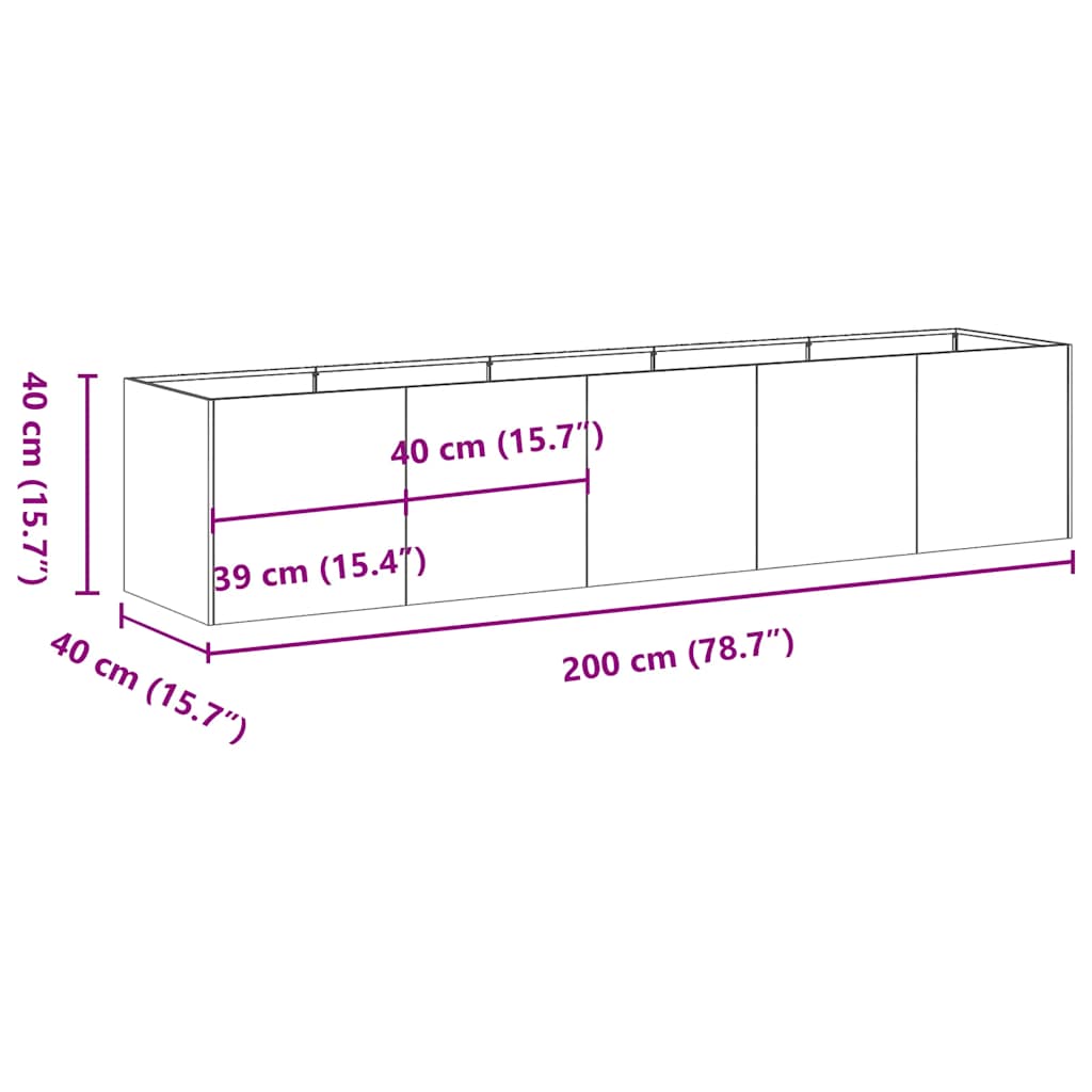 Fioriera 200x40x40 cm in Acciaio Inox - homemem39