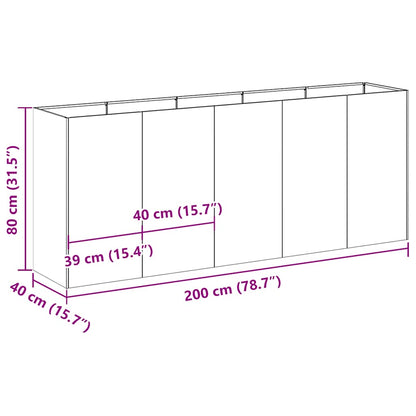 Fioriera Nera 200x40x80 cm in Acciaio Laminato a Freddo