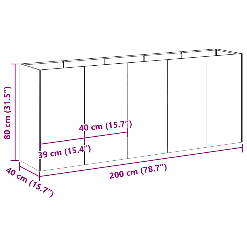 Fioriera Bianca 200x40x80 cm in Acciaio Laminato a Freddo - homemem39