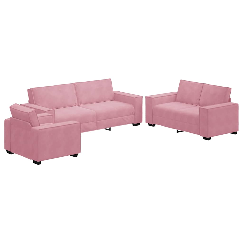 Set di Divani 3 pz con Cuscini rosa in Velluto - homemem39