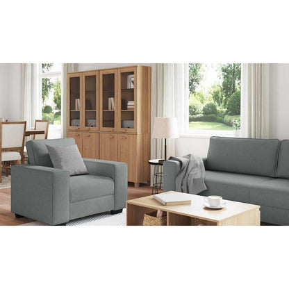 Set di Divani 3 pz con Cuscini Grigio Scuro in Tessuto