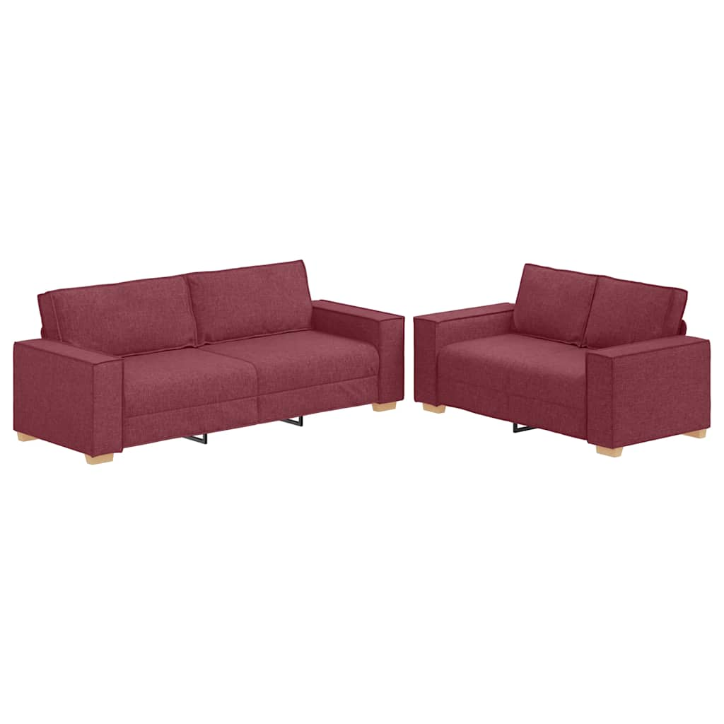 Set di Divani 2 pz con Cuscini Rosso Vino in Tessuto - homemem39