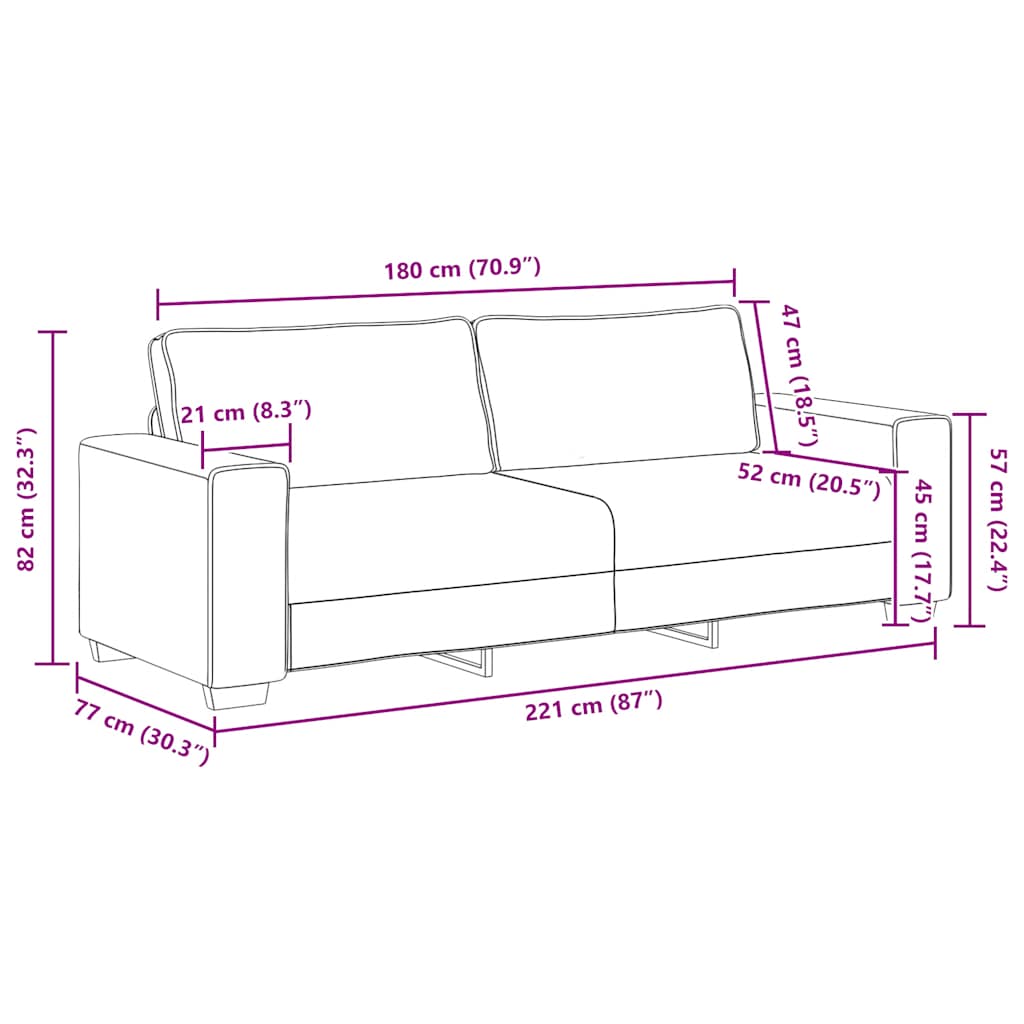 Divano a 3 Posti Grigio Chiaro 180 cm in Tessuto - homemem39