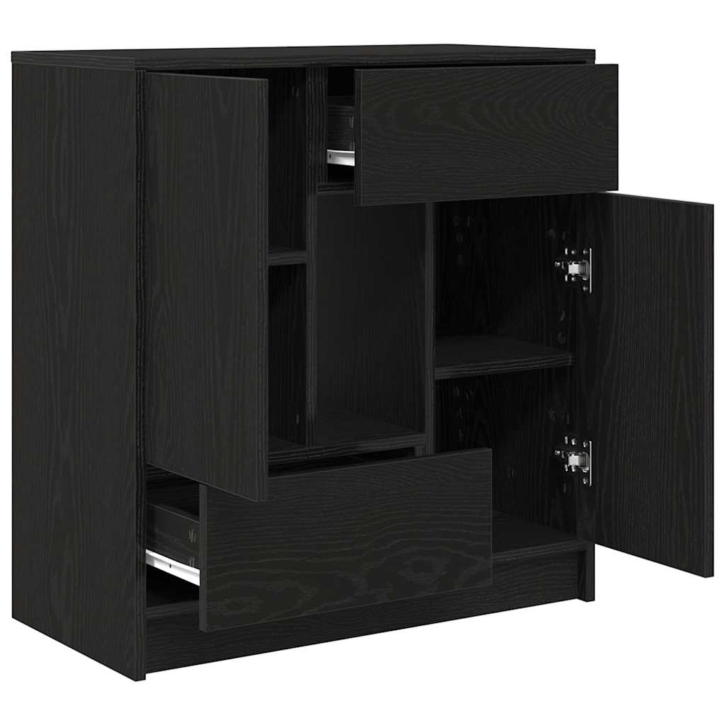 Credenza con Cassetti e Ante Rovere Nero 70,5x34x74,5 cm - homemem39