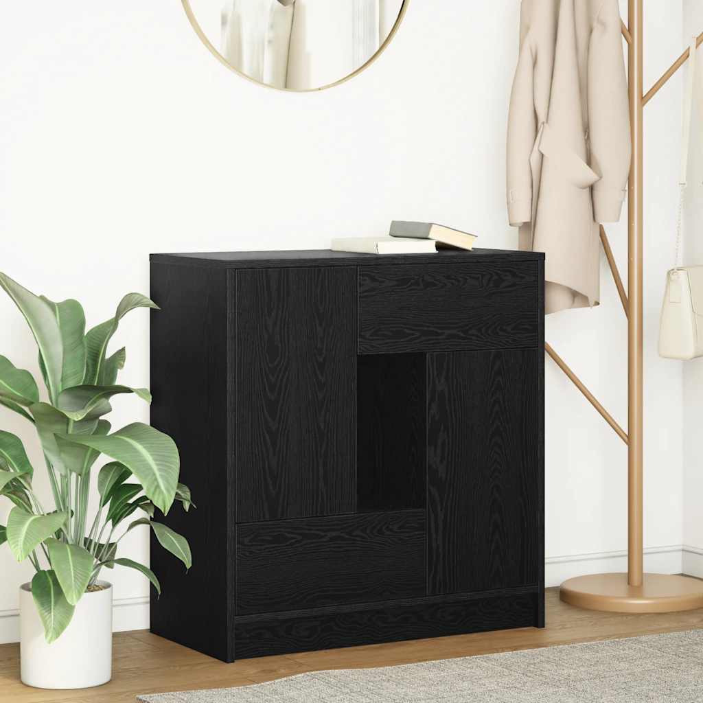 Credenza con Cassetti e Ante Rovere Nero 70,5x34x74,5 cm - homemem39