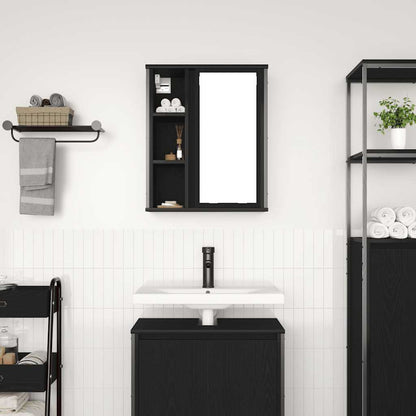 Pensile da Bagno con Specchio Rovere Nero 50x21x60 cm