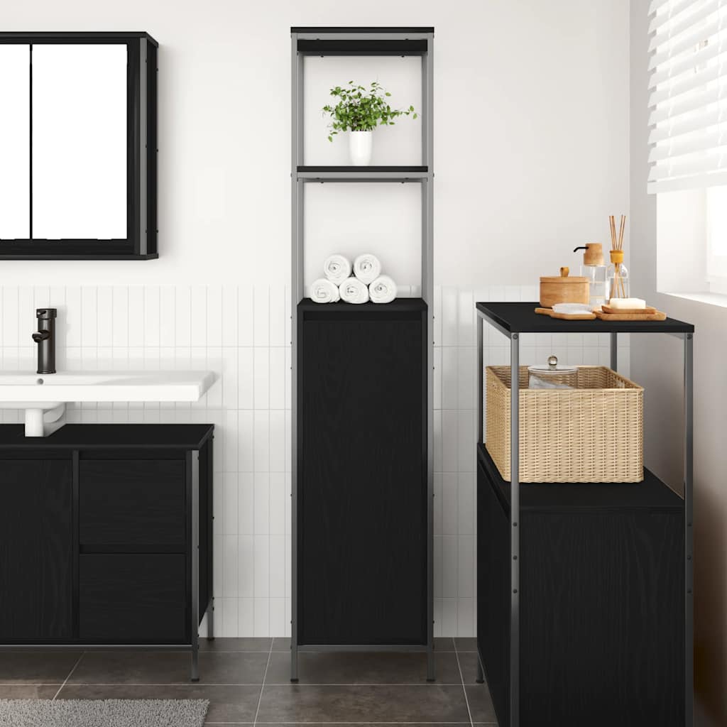 Mobile da Bagno con Ripiani Rovere Nero 36x35x165 cm