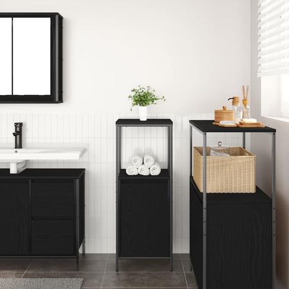 Mobile da Bagno con Ripiani Rovere Nero 36x35x95 cm