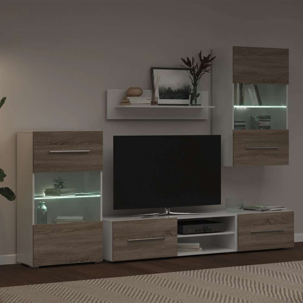 Mobile TV 5 pz con Illuminazione a LED Rovere Sonoma Truciolato - homemem39