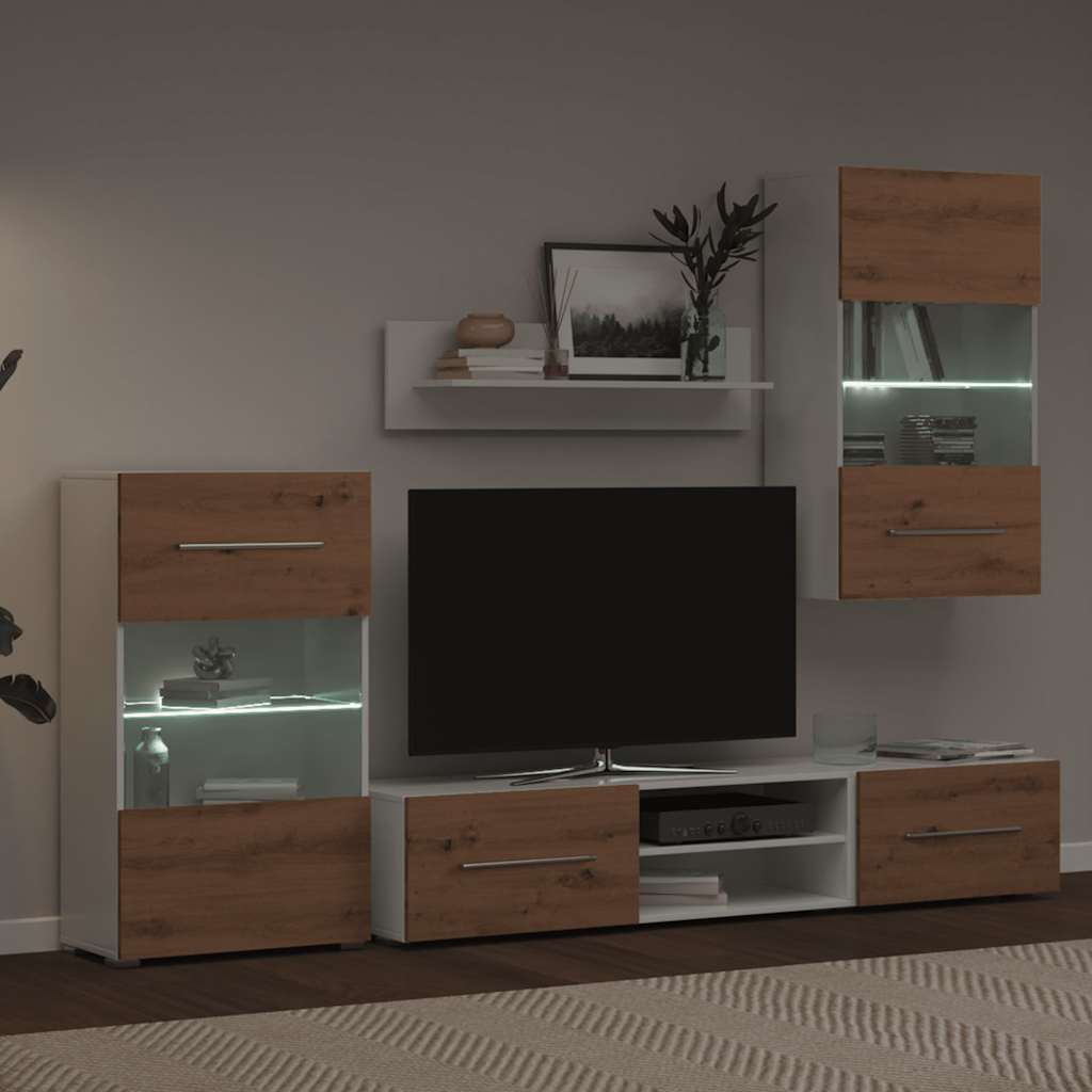 Mobile TV 5 pz con Illuminazione a LED Rovere Artigianale