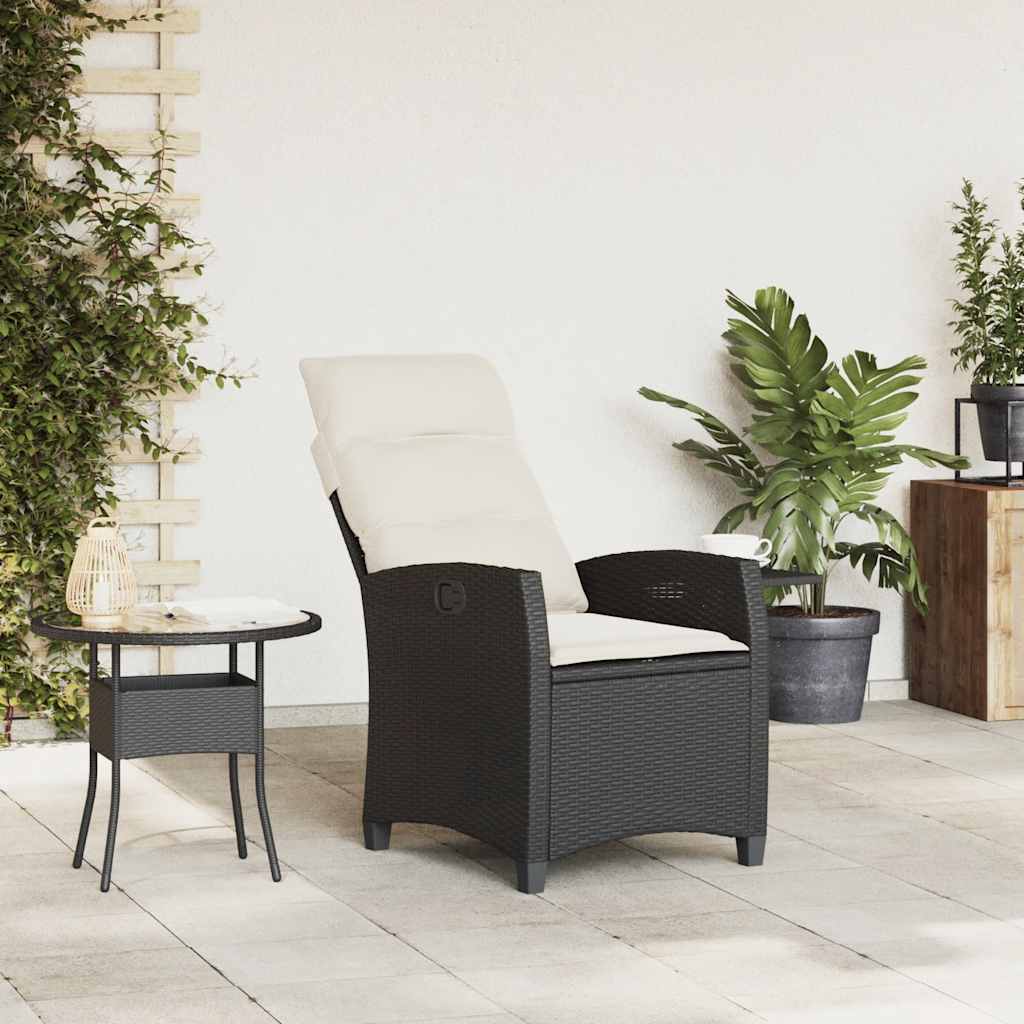 Sedia Reclinabile da Giardino con Tavolino Nera Polyrattan