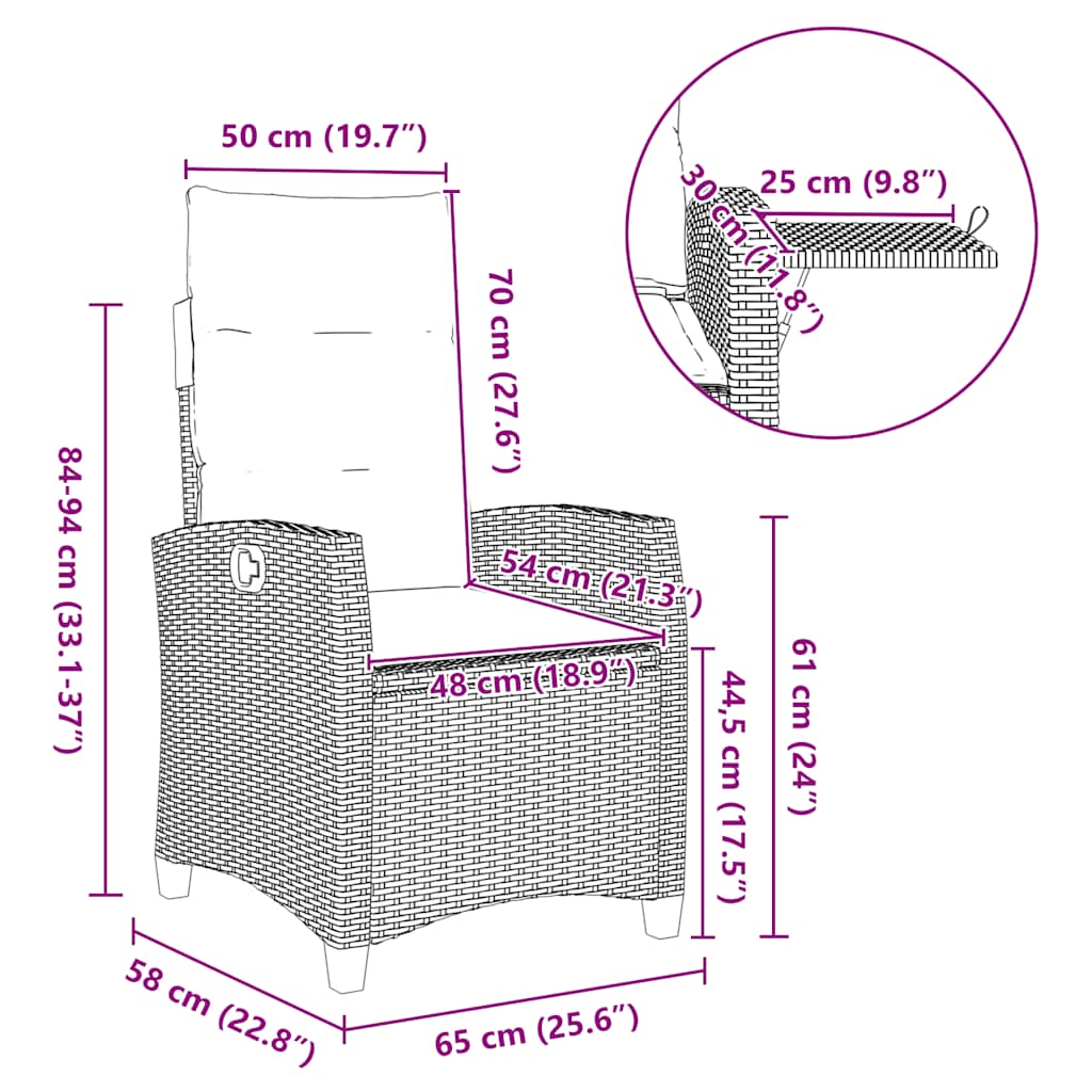 Sedia Reclinabile da Giardino con Tavolino Nera Polyrattan - homemem39