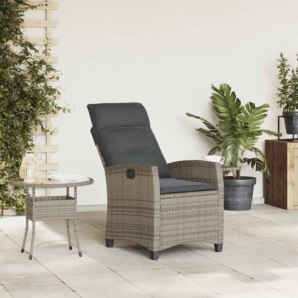 Sedia Reclinabile da Giardino con Tavolino Grigio Polyrattan - homemem39