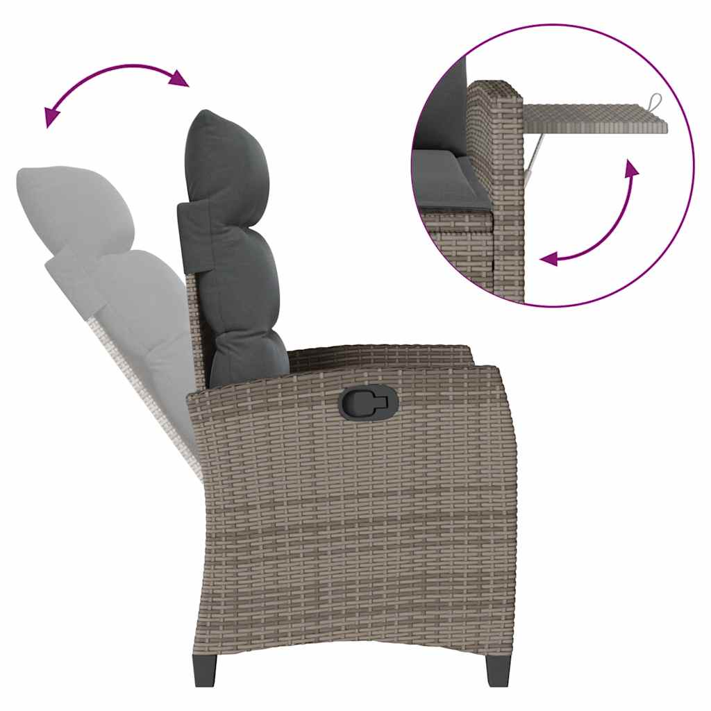 Sedia Reclinabile da Giardino con Tavolino Grigio Polyrattan - homemem39