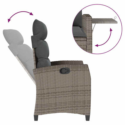 Sedia Reclinabile da Giardino con Tavolino Grigio Polyrattan