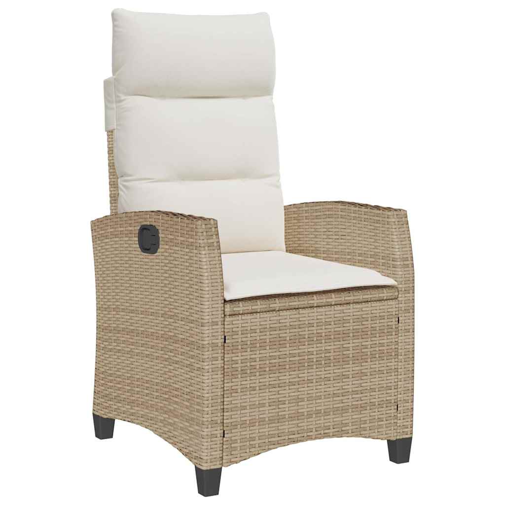 Sedia Reclinabile da Giardino con Tavolino Beige Polyrattan