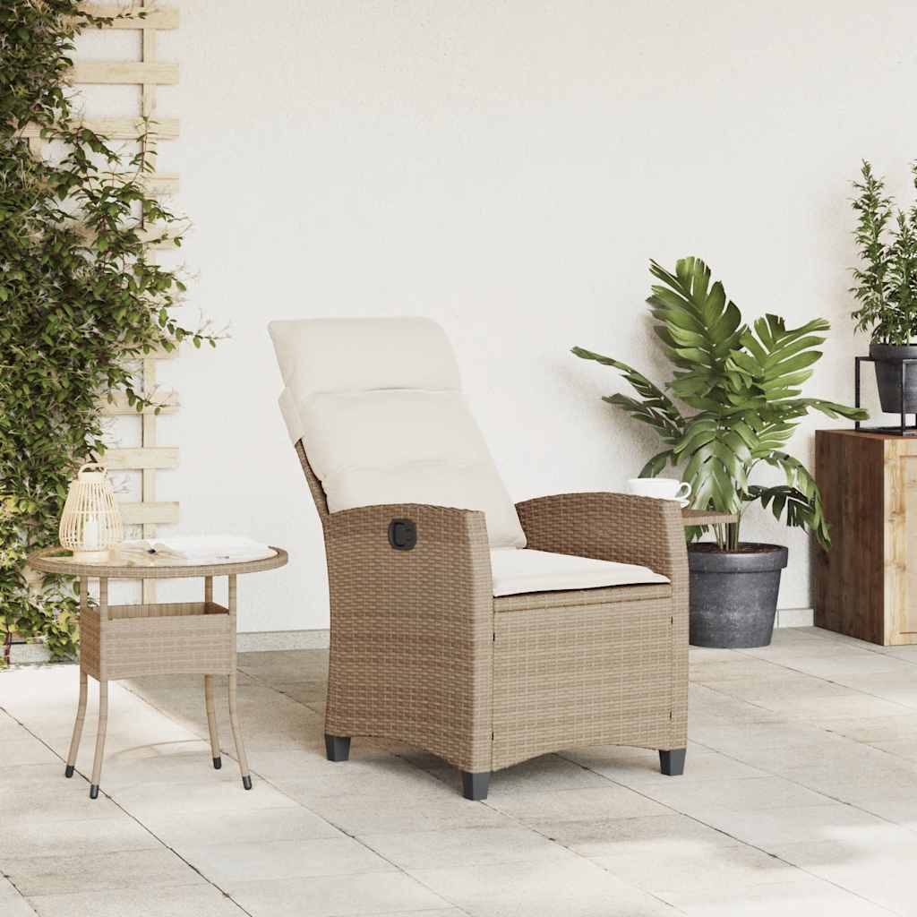 Sedia Reclinabile da Giardino con Tavolino Beige Polyrattan - homemem39