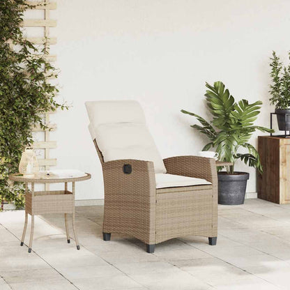 Sedia Reclinabile da Giardino con Tavolino Beige Polyrattan